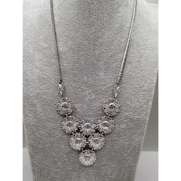 Vintage Jewelry - Vintage Floral Necklace Marked Sterling with Marcasite Accents 17 Inch